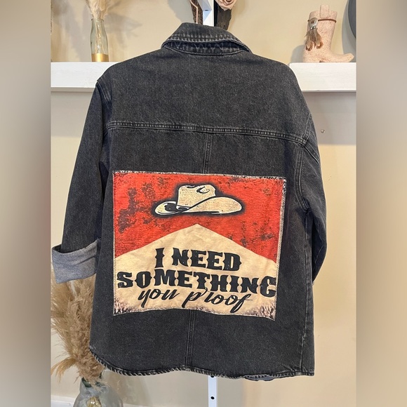 Upcycled Morgan Wallen You Proof Black Oversized Embroidered Jean Jacket NWOT - Picture 11 of 12